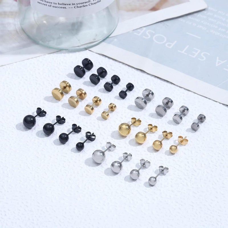 NEWITIN 24 Pairs Stainless Steel Earrings for Men Hypoallergenic Inlaid Cubic Zirconia Studs Hoop Earring Cross Dangle Earrings Unisex Punk Stud Earring for Women Men - Image 3
